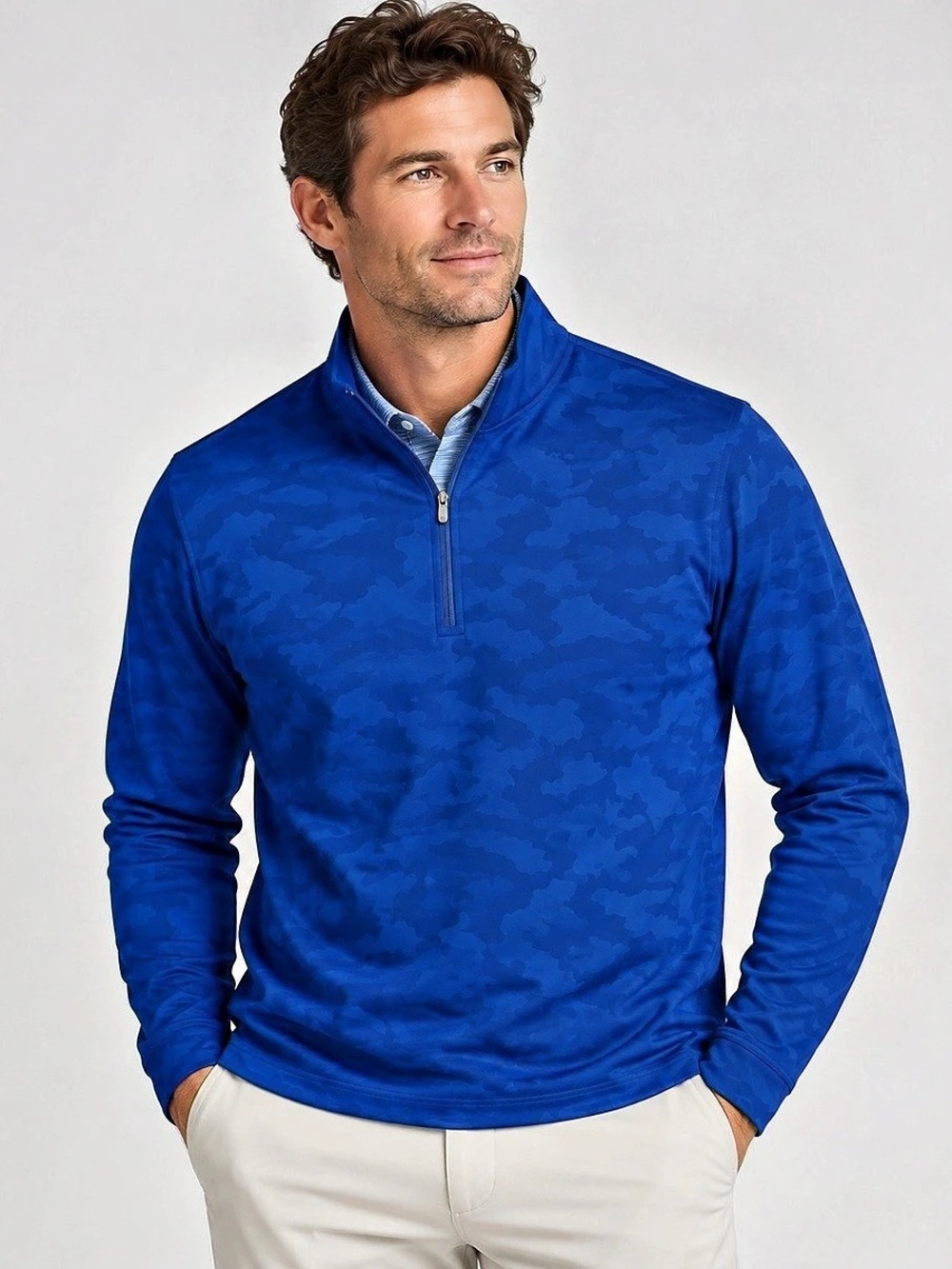 Peter Millar Crown Sport Perth Stretch Camo Jacquard 1/4 Zip Pullover L